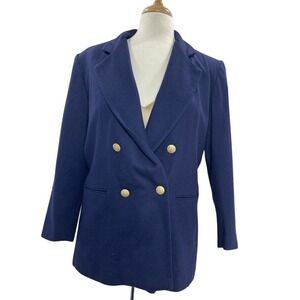 VINTAGE 100%Pure Wool Womens 14/16 Navy Blazer Jacket Double Breasted *Flaw